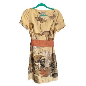 Floreat Womens Floret Bird Print Snowy Egret Shift Dress Short Sleeve Size 2